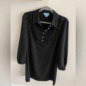 Black Long Sleeve Dress / Pearl Button Detail
